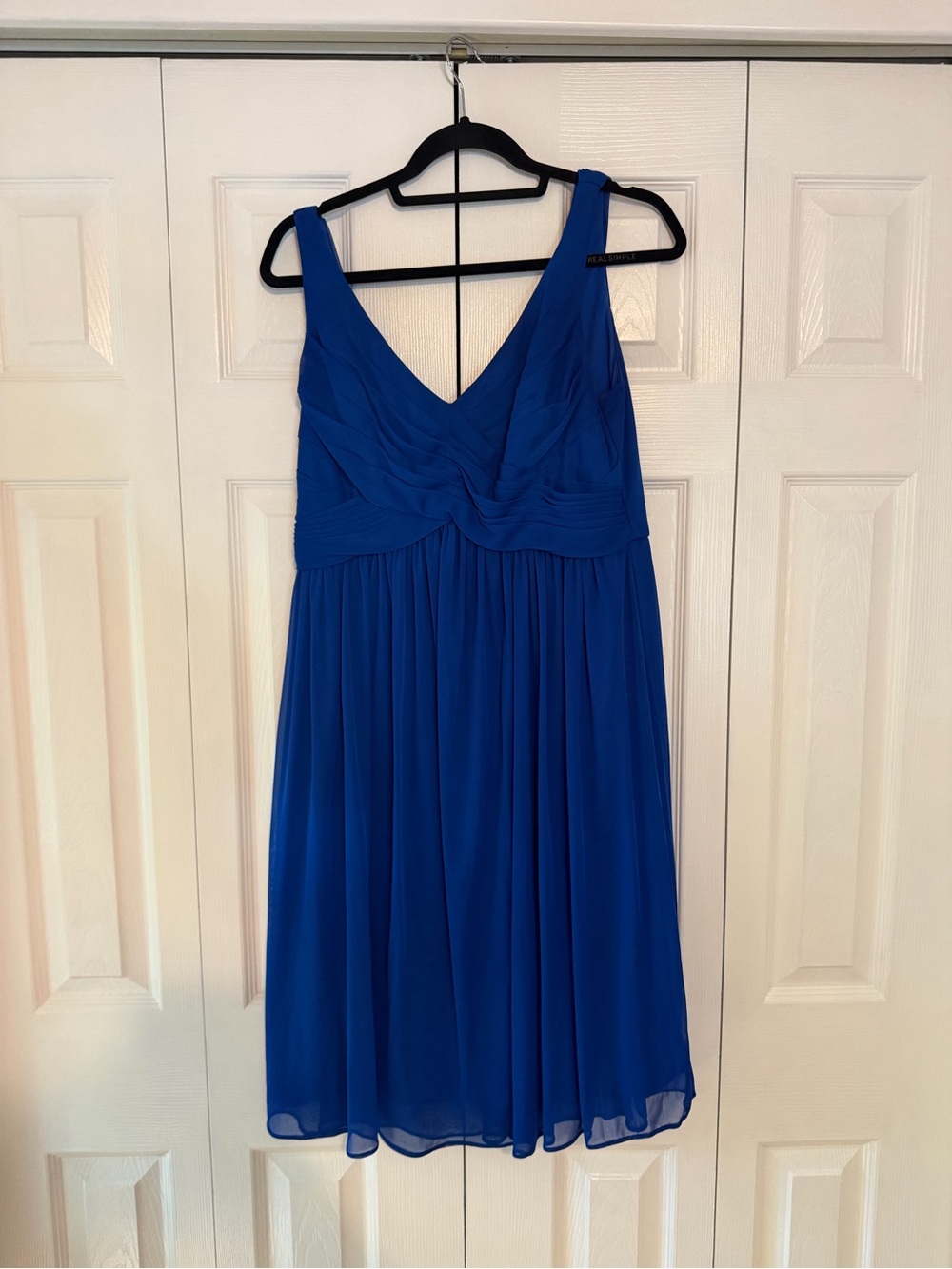 David's Bridal Royal Blue V-Neck Midi Dress